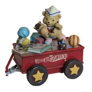 90s Teddy in Toyland Musical Box Red Wagon Lustre Fame Toys 1993 Vtg Works READ